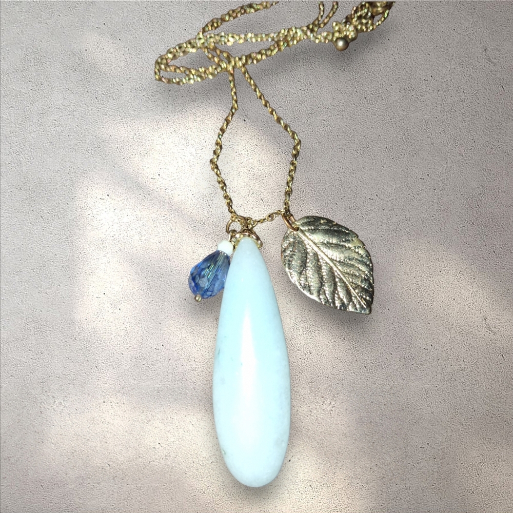 Gemstone pendant and charms on goldtone adjustable chain